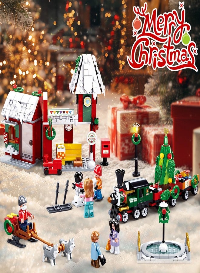 Sluban Christmas Train Station Building Set with Santa's Sleigh & Snowman, 5 Friends Minifigures with Car Toys & Christmas Tree, for Girl 6+, Compatible with Lego Christmas Sets, 565 PCS - Image 5